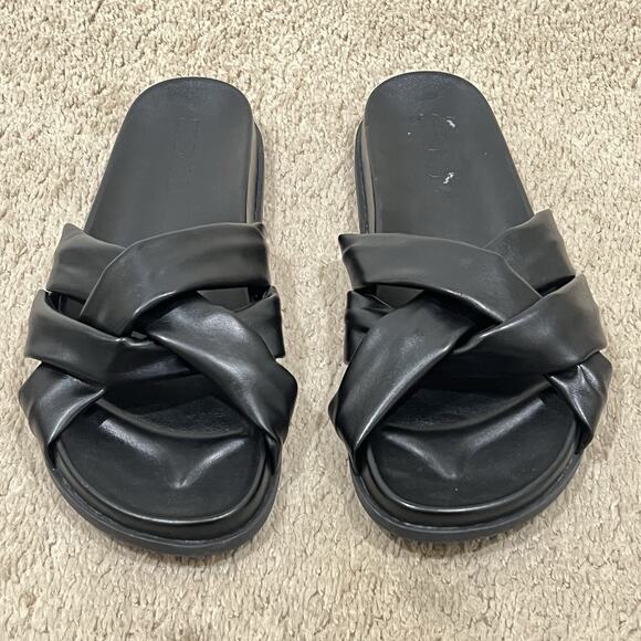 Anthropologie Silent D Helena Sandals Slides Open Toe Leather Black Size 39/9 - Picture 3 of 5